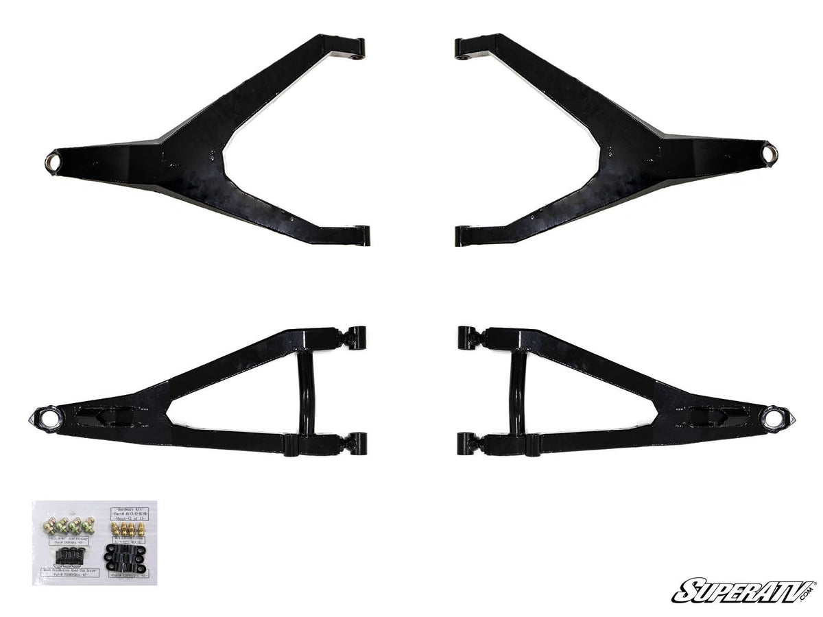 SuperATV Can-Am Maverick X3 High-Clearance Boxed Front A-Arms — Heavy-Duty 4340 Ball Joints, Black