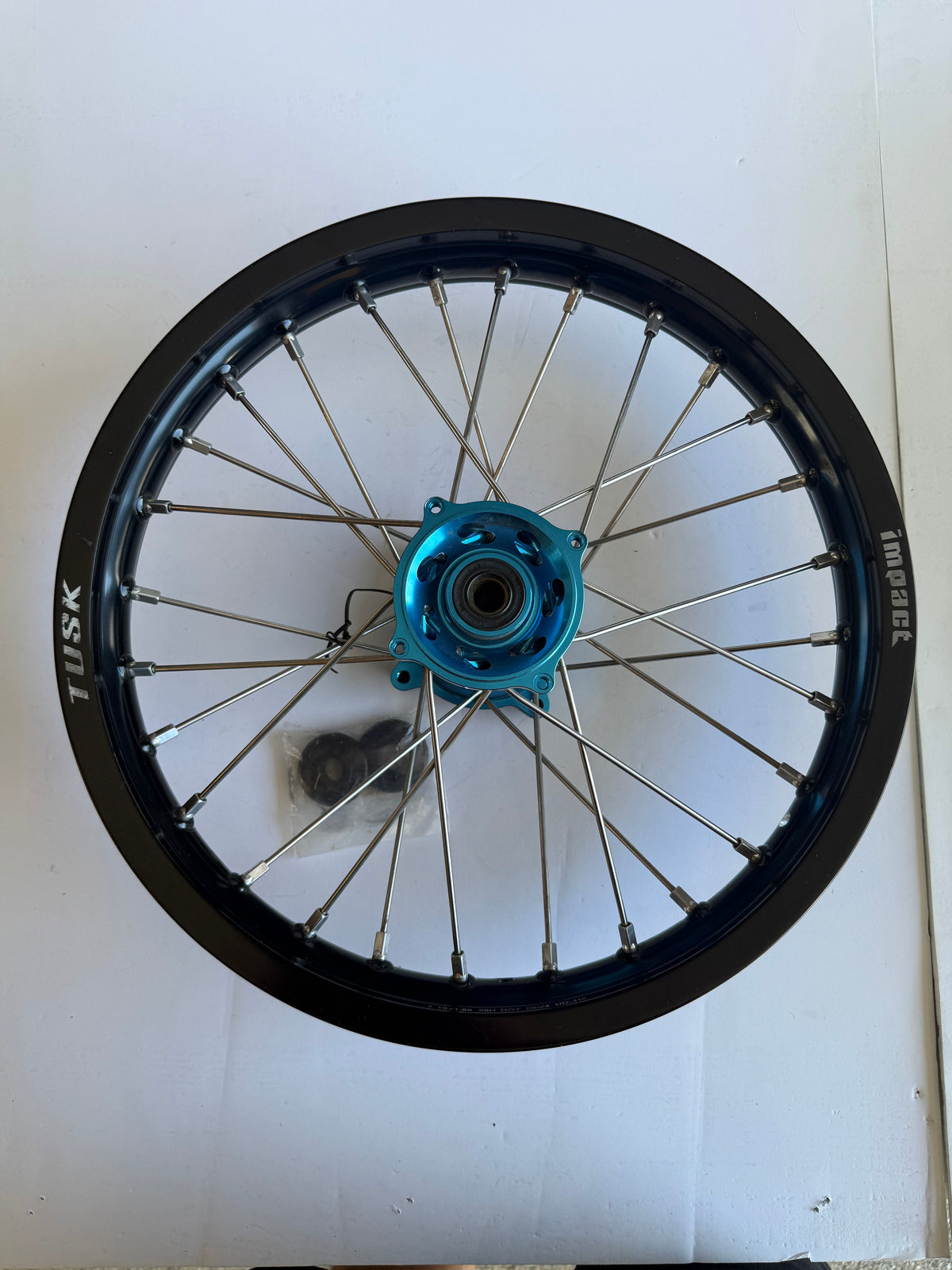 TUSK 01-KR-18516-12 Impact Complete Wheel - Rear 16 x 1.85 Black Rim/Silver Spoke/Blue Hub