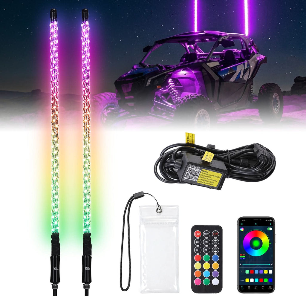 UTV/ATV Universal 3FT RGB Spiral LED Whip Lights (2PCS)-NEWFLASH