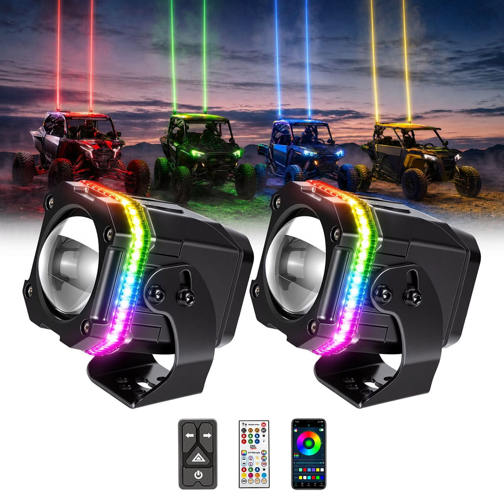 UTV/ATV Universal RGB Whipless LED Whip Lights with Turn Signal