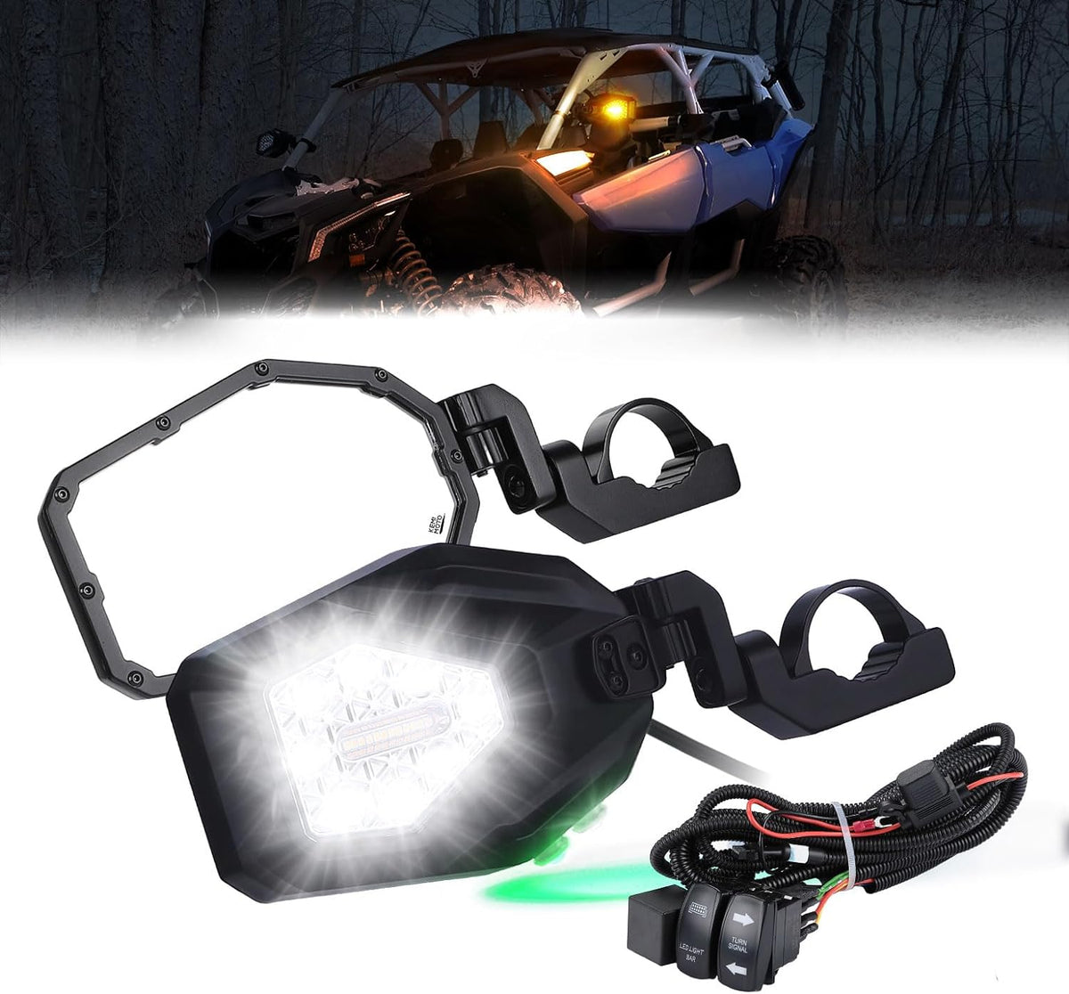 UTV LED Lighted Side Mirrors with Flowing Turn Signal for Polaris RZR PRO R/4